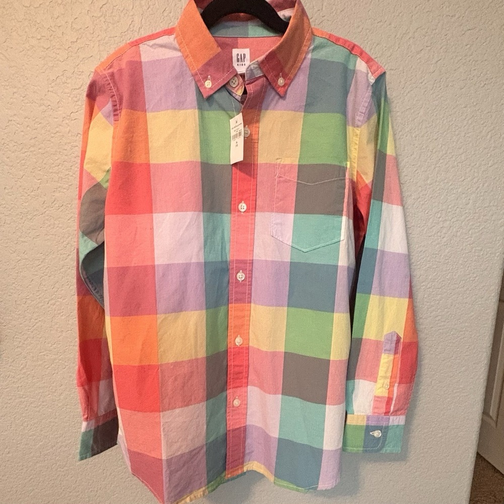 GAP Kids NWT‎ Multicolor Plaid Button-down Shirt Boys Size XL 12